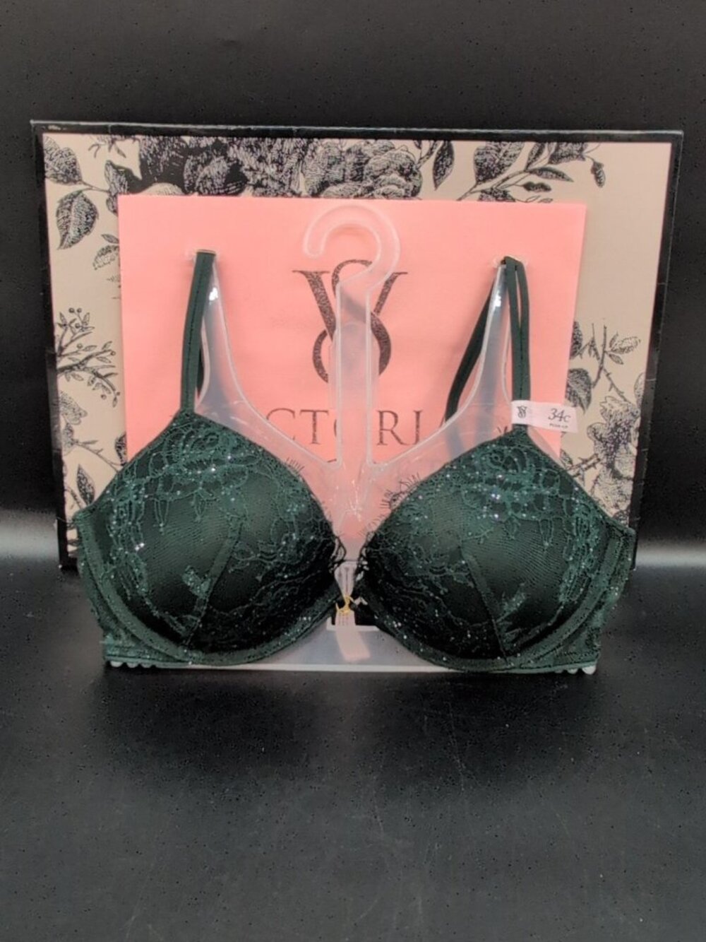 Victoria Secret Very Sexy Rose Lace Shimmer Push Up Bra Size 34C Cilantro
